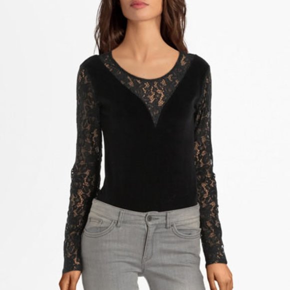 NWOT Kaporal Black Velvet and Lace Bodysuit (M) - Picture 2 of 2
